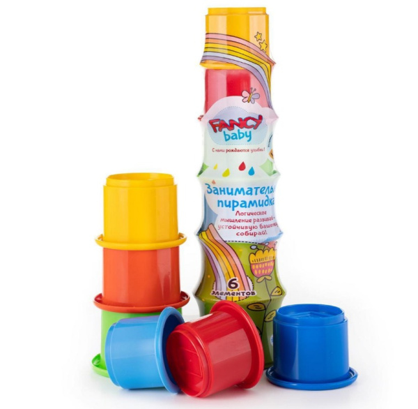 Набор Логическая пирамидка , 6 стаканчиков разного диаметра с фигурами / Занимательная пирамидка / Творческое развитие детей